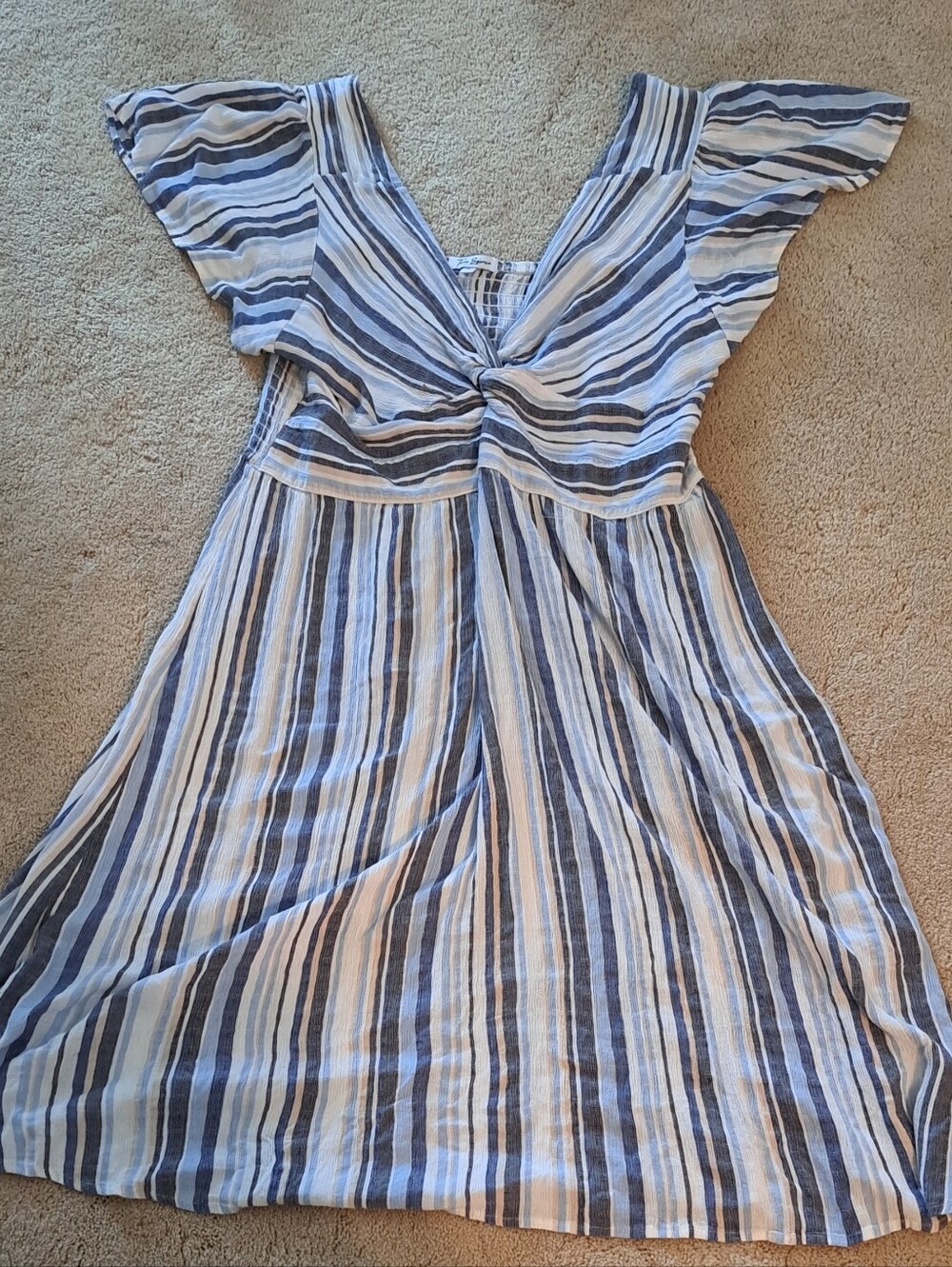 Striped Blue & White V-Neck Women's Dress